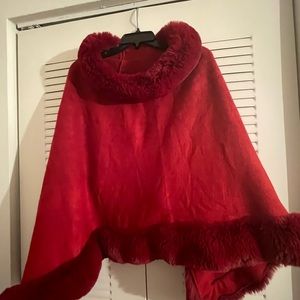 Burgundy velour pull over cape